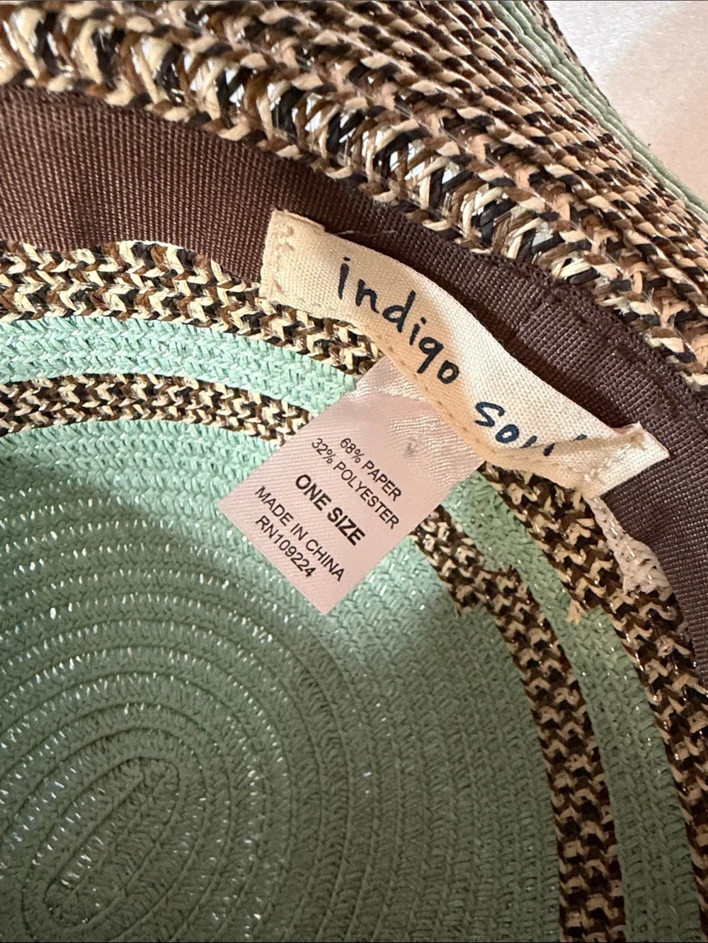 Wide Brim Straw Sun Hat with Mint Accent